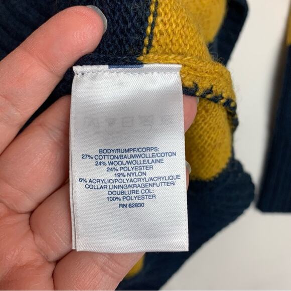 Lands End Mens XL knit stripe retro sweater button neck polo blue color wool - Picture 8 of 10